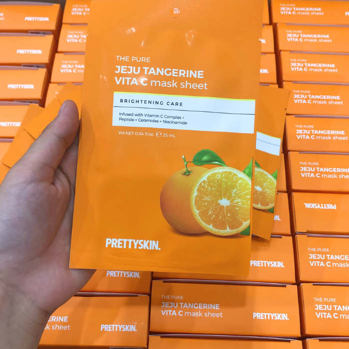 Mặt Nạ Dưỡng Trắng Da Vitamin C Prettyskin pretty skin The Pure Jeju Tangerine VITA C Mask Sheet 25ml (Hộp 10 miếng)