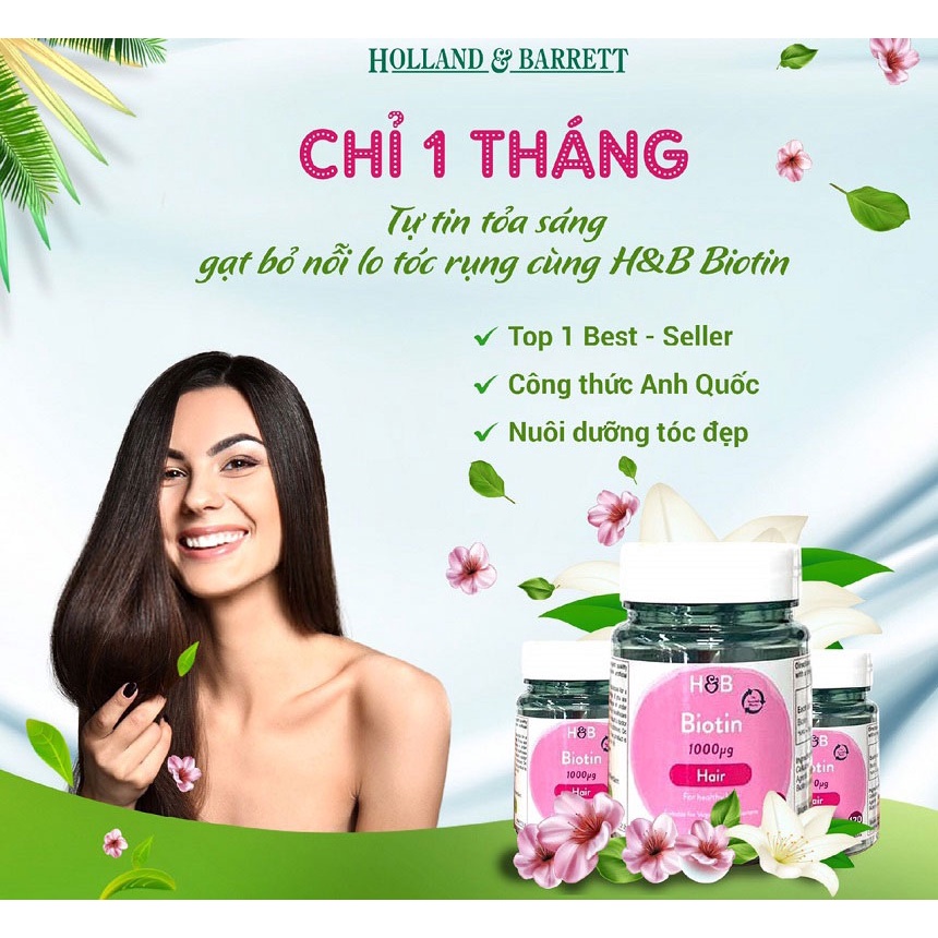 Viên Uống Hỗ Trợ Mọc Tóc Biotin H&B Holland & Baret 1000µg 120 Viên
