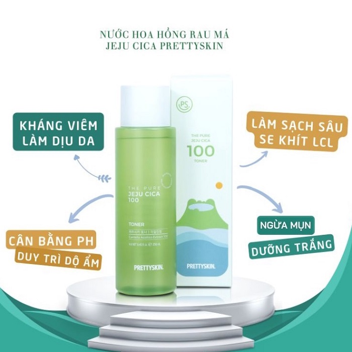 Nước Hoa Hồng Rau Má Prettyskin The Pure Jeju Cica 100 Toner 250ml