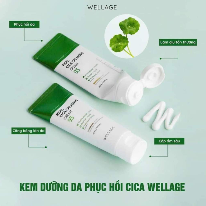 Kem dưỡng da WELLAGE - Phục Hồi Da - Real Cica Calming 95 Cream 80ml