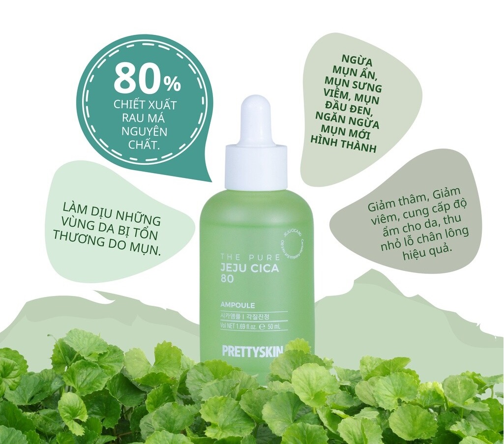 c977 - Tinh Chất Giảm Mụn Chiết Xuất Rau Má Prettyskin The Pure Jeju Cica 80 Ampoule 50ml