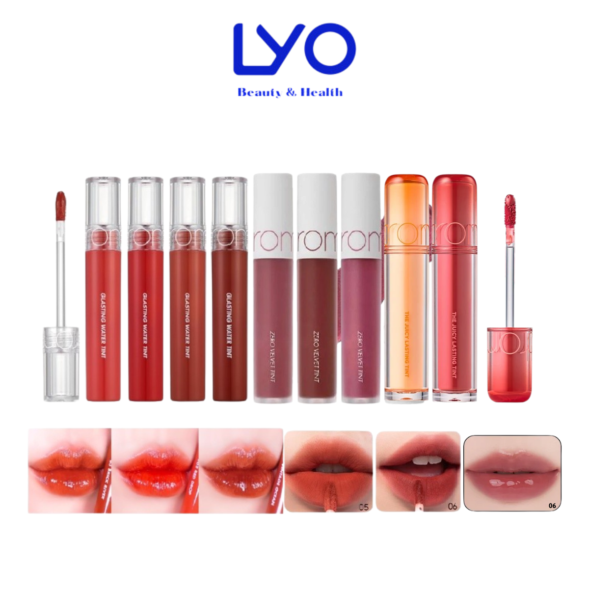Son Romand (Son Kem Lì Zero Velvet, Son Bóng Juicy Lasting và Glasting Water Tint)