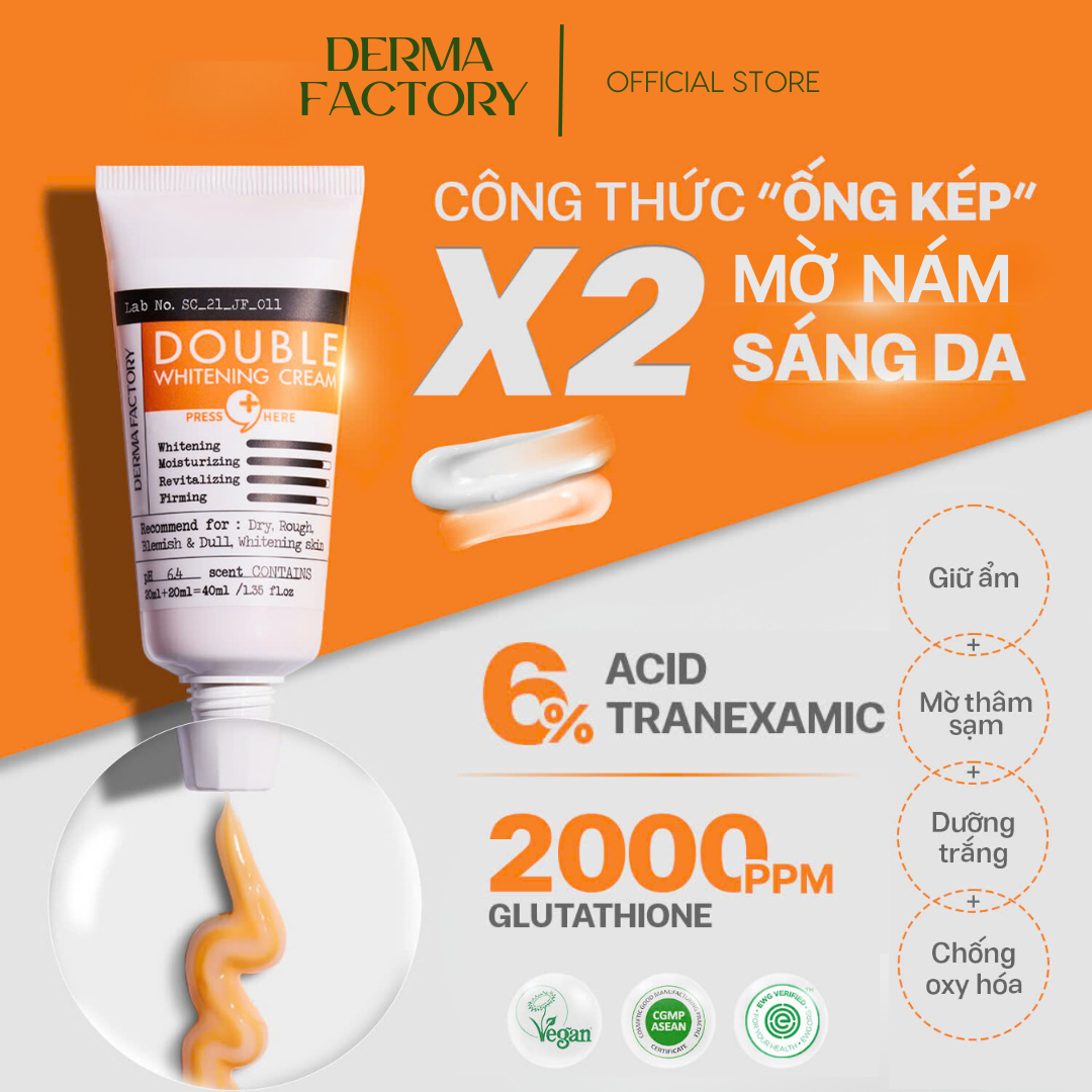 f002 - Derma Factory - Kem dưỡng trắng da mờ thâm nám Double Whitening Cream 40ml
