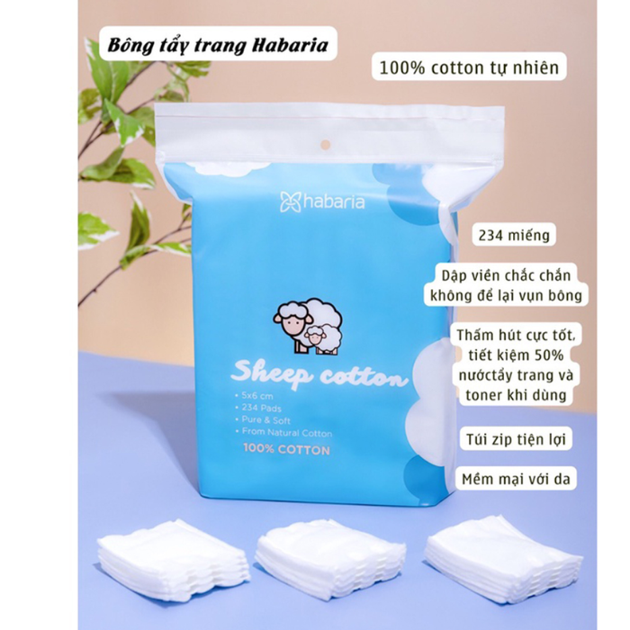 Habaria - Bông tẩy trang cừu Habaria Sheep Cotton 234 Miếng - Mềm mại, dịu nhẹ, không gây kích ứng