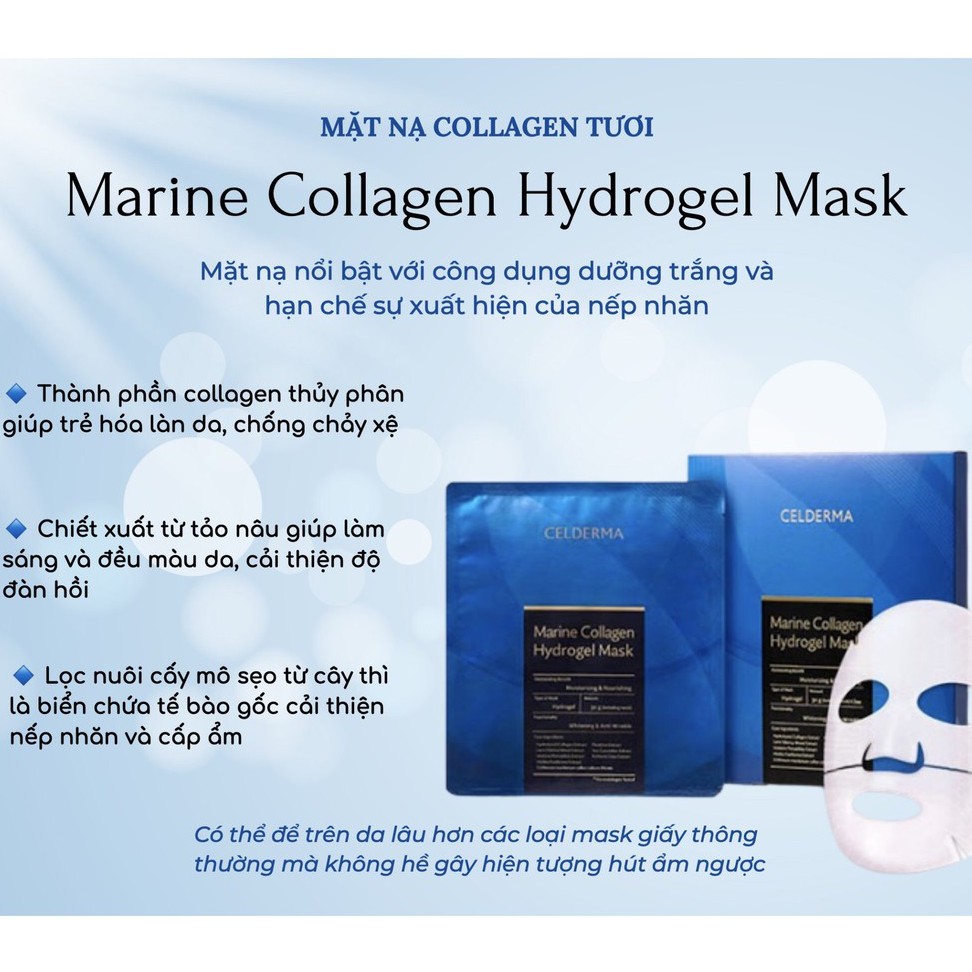 Mặt Nạ Thạch Sinh Học Celderma Marine Collagen Hydrogel Mask 30g (Màu Xanh - Hộp 3 miếng)