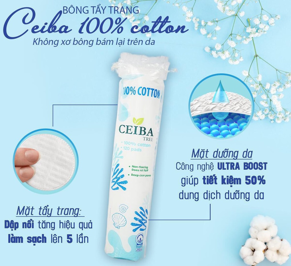 Bông Tẩy Trang 100% Cotton Ceiba Tree 140 Miếng