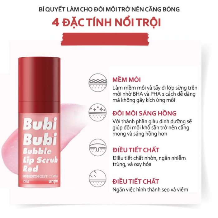 Tẩy Tế Bào Chết Môi & Son Dưỡng Môi Unpa Bubi Bubi Bubble Lip Scrub & Lip Ampule Hàn Quốc 10ml