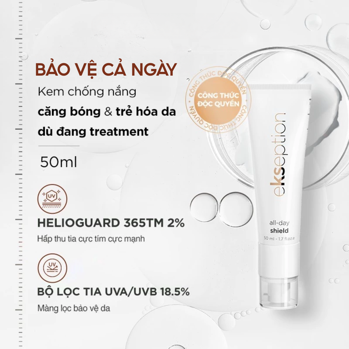 Kem Chống Nắng Ekseption All Day Shield Fluid Kết Hợp Dưỡng Ẩm - Căng Bóng & Trẻ Hoá Da, Phù Hợp Nhiều Loại Da 50ml