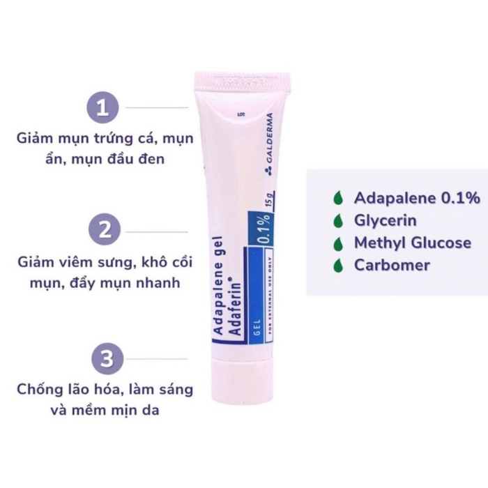 Gel giảm mụn Adaferin Adapalene 0.1% 15g