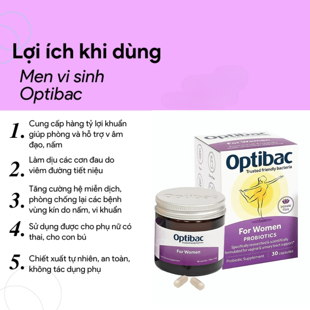 Men vi sinh phụ khoa Optibac For Women Optibac tím 30 viên & 90 viên