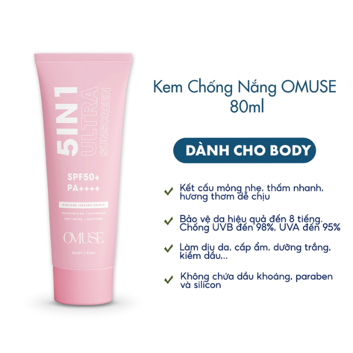 O'Muse - Kem chống nắng 5in1 Ultra Sunscreen Body SPF 50+ PA++++ 80m