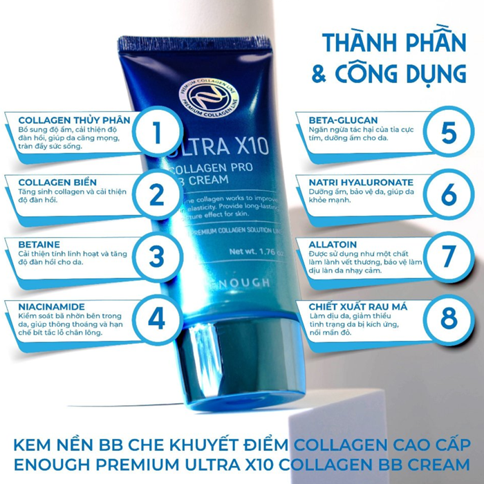 Kem Nền BB Che Khuyết Điểm Collagen Enough Premium Ultra X10 Collagen BB Cream Hàn Quốc 50g