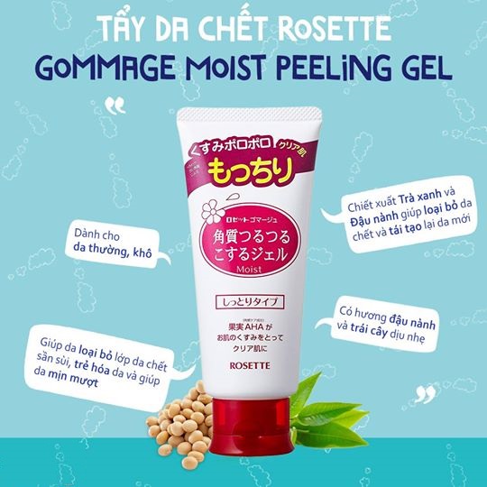 a740 - Tẩy Tế Bào Chết Dịu Nhẹ Cho Da Chiết Xuất Trái Cây Rosette Gommage Peeling Gel 120g (Màu Xanh và Hồng)
