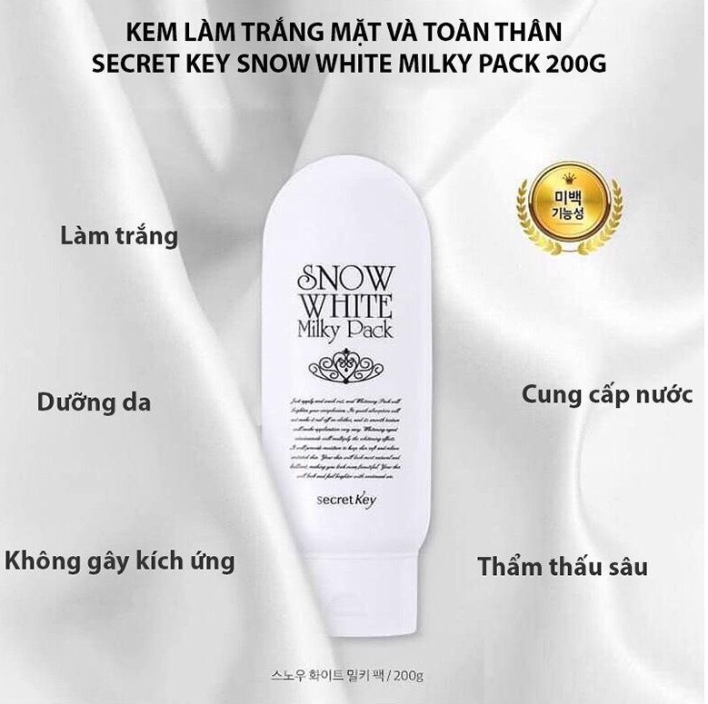 Kem tắm trắng body và mặt Secret Snow White Milky Pack 200g
