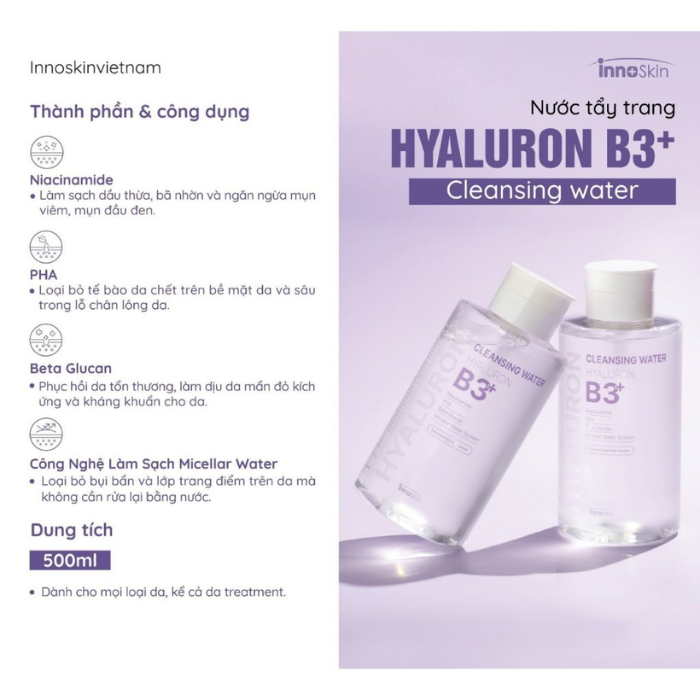 Nước tẩy trang B3 Hyaluron Innoskin 500ml