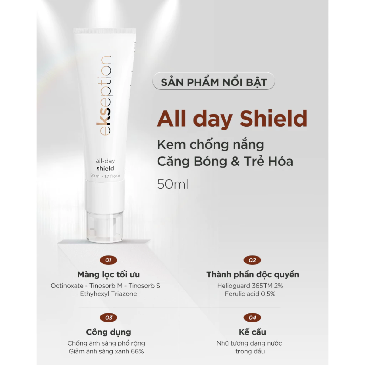 Kem Chống Nắng Ekseption All Day Shield Fluid Kết Hợp Dưỡng Ẩm - Căng Bóng & Trẻ Hoá Da, Phù Hợp Nhiều Loại Da 50ml