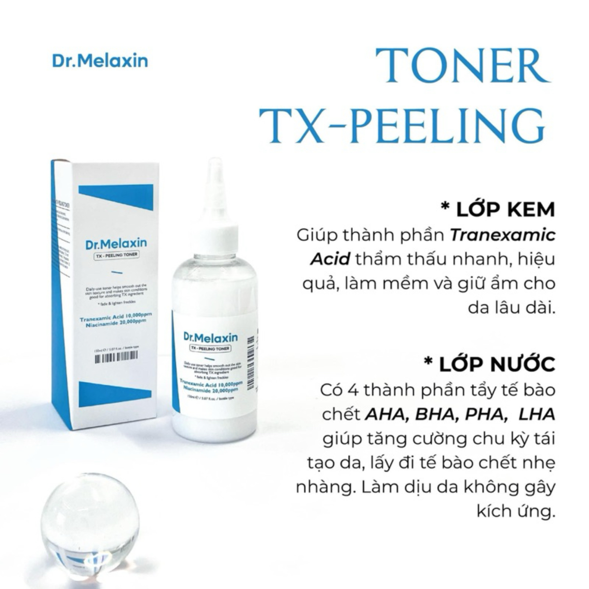 Nước Hoa Hồng Toner Nám Sáng Da Dr.Melaxin TX Peeling Toner Cải Thiện Sắc Tố, Trắng Da, Đều Màu, Hàn Quốc 150ml