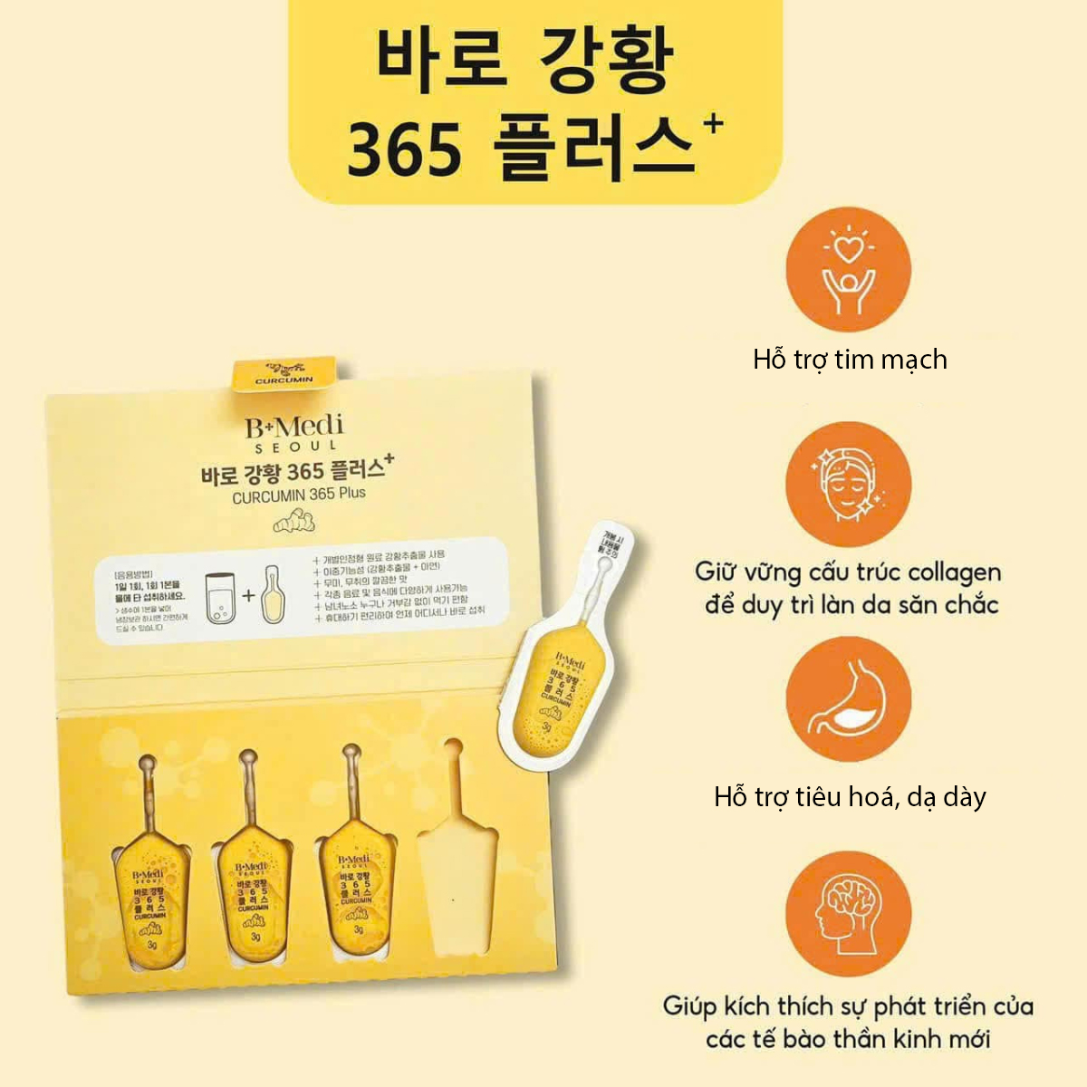 Tinh chất nghệ chống lão hóa, tăng miễn dịch B-Medi Curcumin 365 Plus 96g (32 tép x 3g)