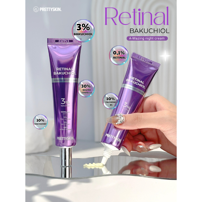 Kem dưỡng tái tạo phục hồi Prettyskin Retinal Bakuchiol A-Mazing night cream - Tuýp 30ml
