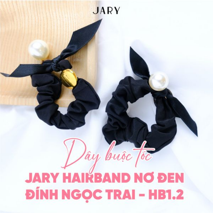 b127 - Jary - Dây Buộc Tóc, Hair Band - HB1 - HB1.2 - Nơ Đen Đính Ngọc Trai
