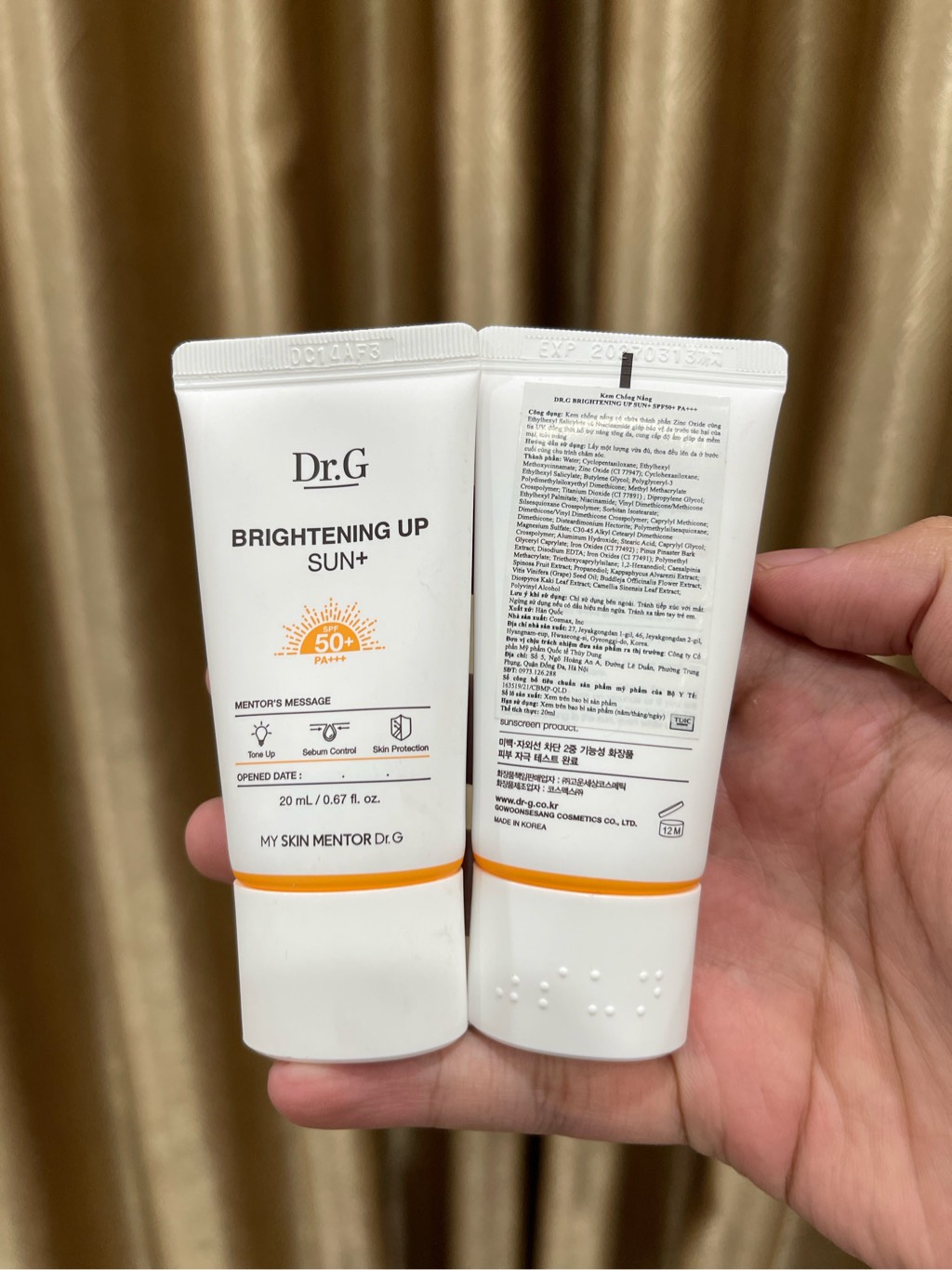 c840 - Bộ Sản Phẩm Kem chống nắng Dr.G  Brightening Up Sun+ SPF 50+ PA +++ 10ml - 20ml - 50ML (Cam)