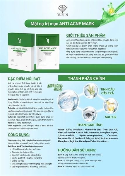 Combo 10 miếng mặt nạ Yuejin Anti Acne Mask 25ml (Hộp 10 miếng)