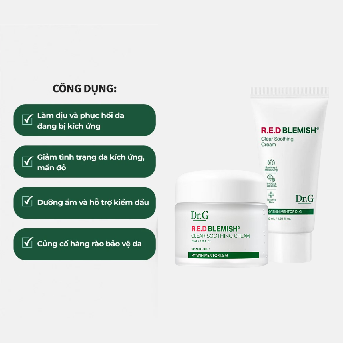 Kem Dưỡng Cho Da Dầu Mụn Dr.G Red Blemish Clear Soothing Cream 30ml