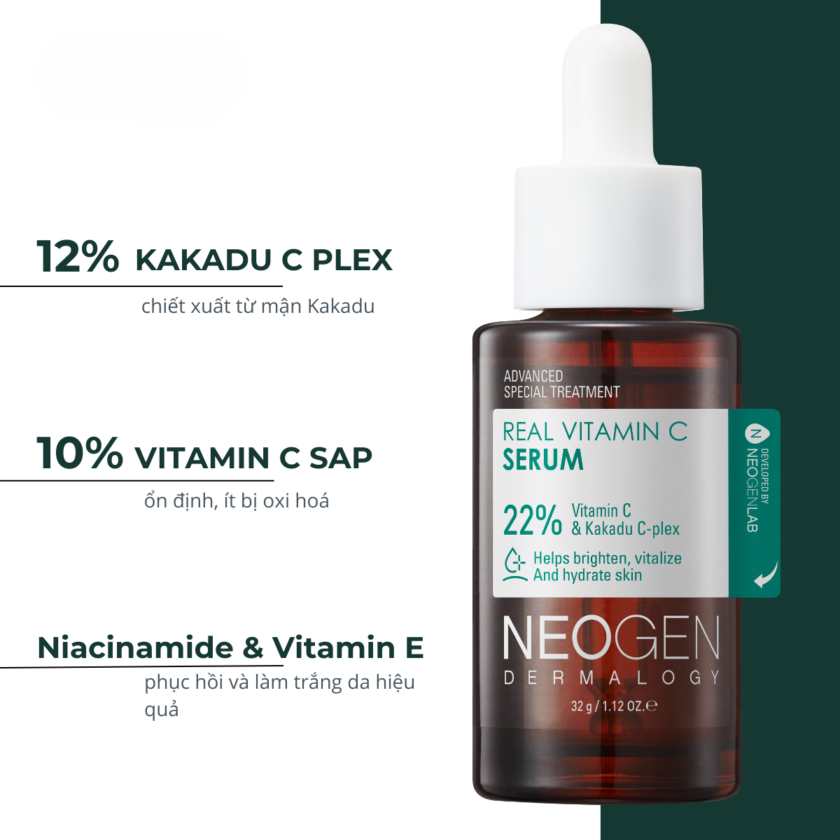 Tinh Chất Mờ Thâm Dưỡng Trắng Vitamin C SAP 22% Neogen Dermalogy Real Vita C Serum Hàn Quốc 32ml
