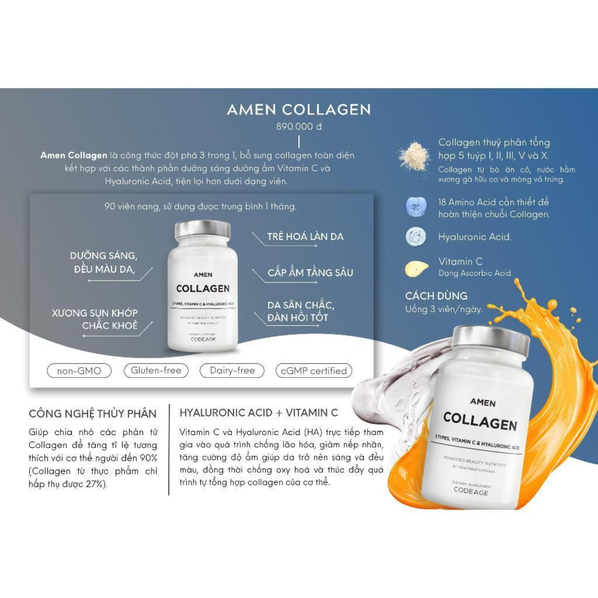 Viên Uống Trắng Da, Chống Lão Hóa CodeAge Liposomal Glutathione/Ovarian/NMN/Vitamin C/Magnesium USA