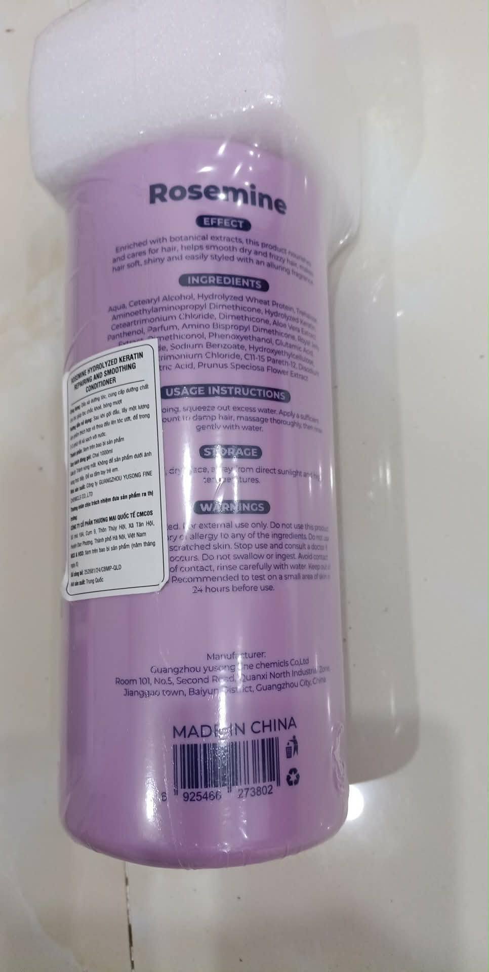 f034 - Rosemine  - Dầu xả Hydrolyzed Keratin Repairing and Smoothing Conditioner 1000ml