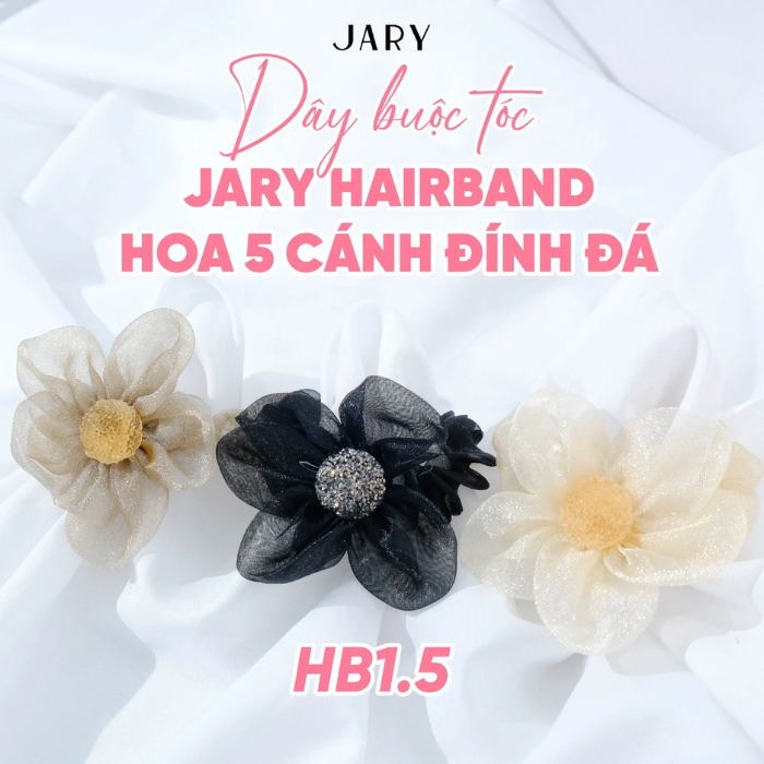 b118 - Jary - Dây Buộc Tóc, Hair Band - HB1- HB1.5 - Hoa 5 Cánh Đính Đá