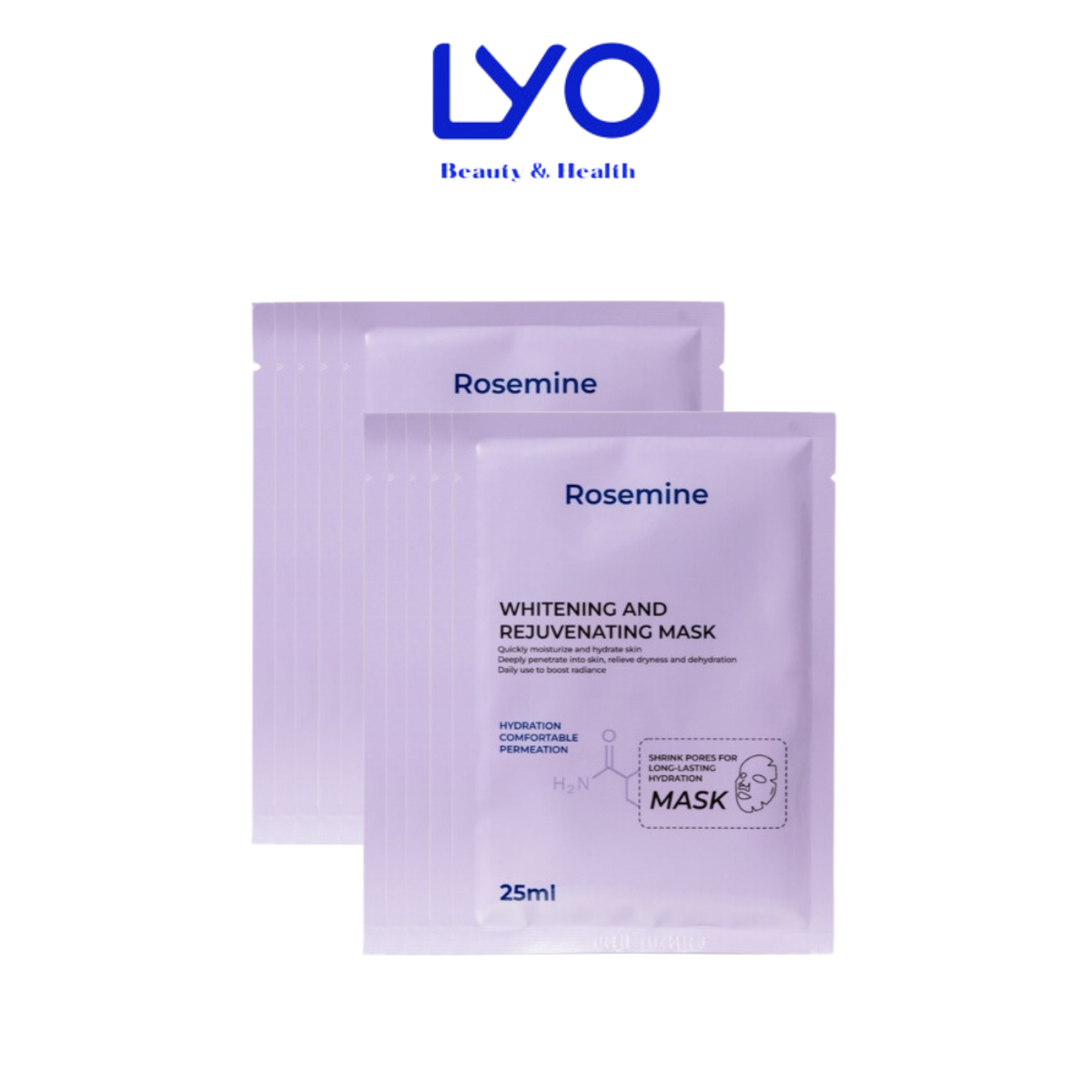 Combo 10 Miếng Mặt Nạ Cấp Ẩm, Phục Hồi, Dưỡng Sáng Da Rosemine Whitening And Rejuvenating Mask Hàn Quốc 25ml
