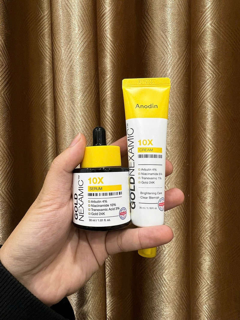 Combo Serum Tinh Chất & Kem Dưỡng Sáng, Mờ Thâm Nám Đa Tầng, Chống Lão Hóa Anodin 10X Goldnexamic Hàn Quốc 30ml Và 35ml