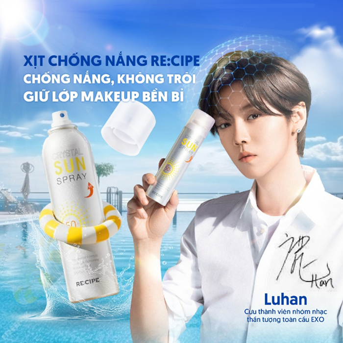 Xịt Chống Nắng Tối Ưu Cho Mặt & Body RECIPE Crystal Sun Spray RE:CIPE SPF50+ PA+++ Hàn Quốc 180ml
