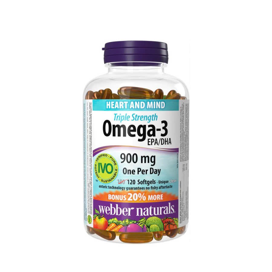 a400 - Webber Natural - Viên Uống Hỗ Trợ Sức Khỏe Tim Mạch, Não Omega 3 Triple Strength 900mg 120 viên