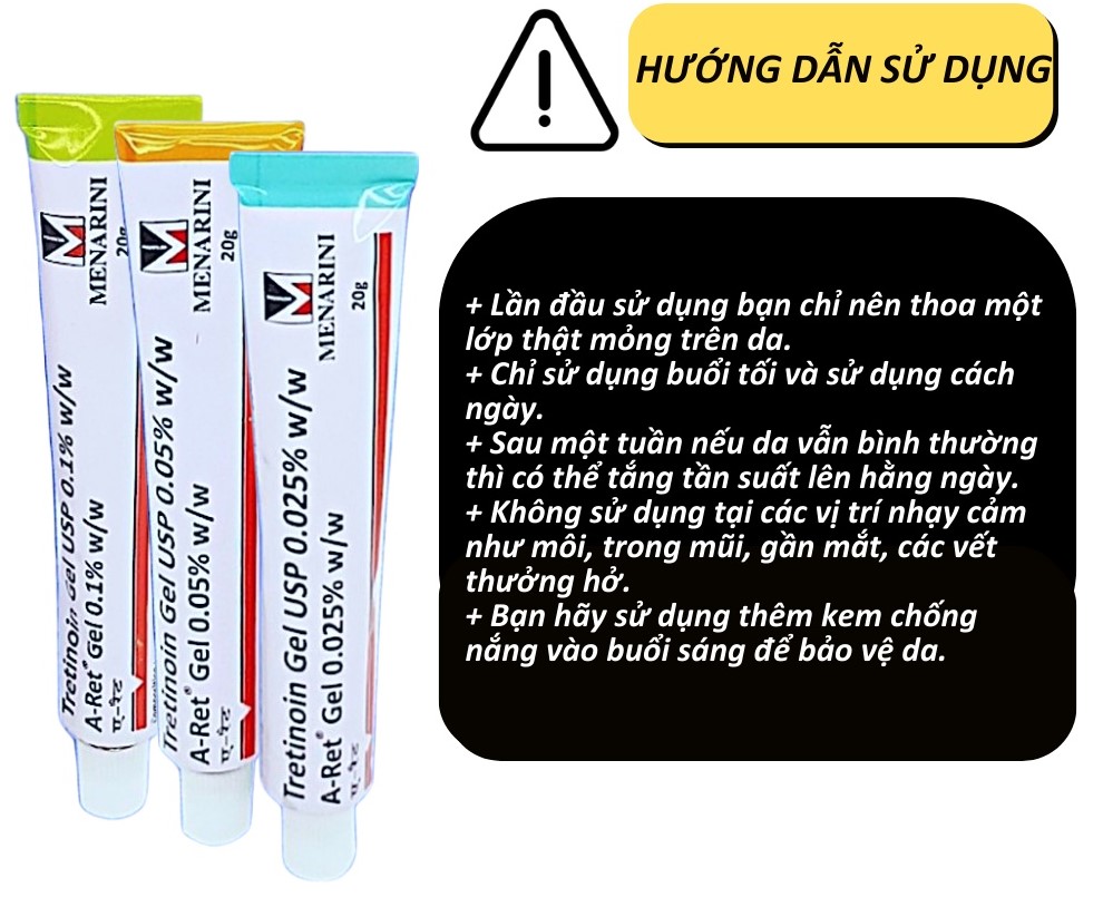 Tretinoin Gel USP 0.025% w/w Menarini Giúp Giảm Mụn, Mờ Thâm, Trẻ Hóa Da (Tuýp 20g)