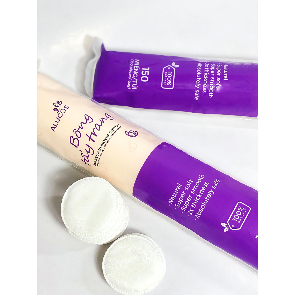 Bông Tẩy Trang Alucos 150 miếng – Cotton Tròn 3 Lớp, Lau Sạch Dịu Nhẹ, Bảo Vệ Da