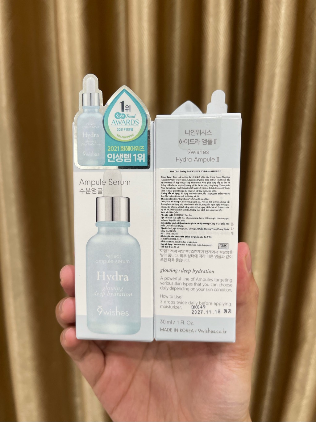 Tinh chất dưỡng ẩm và làm căng bóng da 9 Wishes Hydra Skin Ampule Serum 30ml