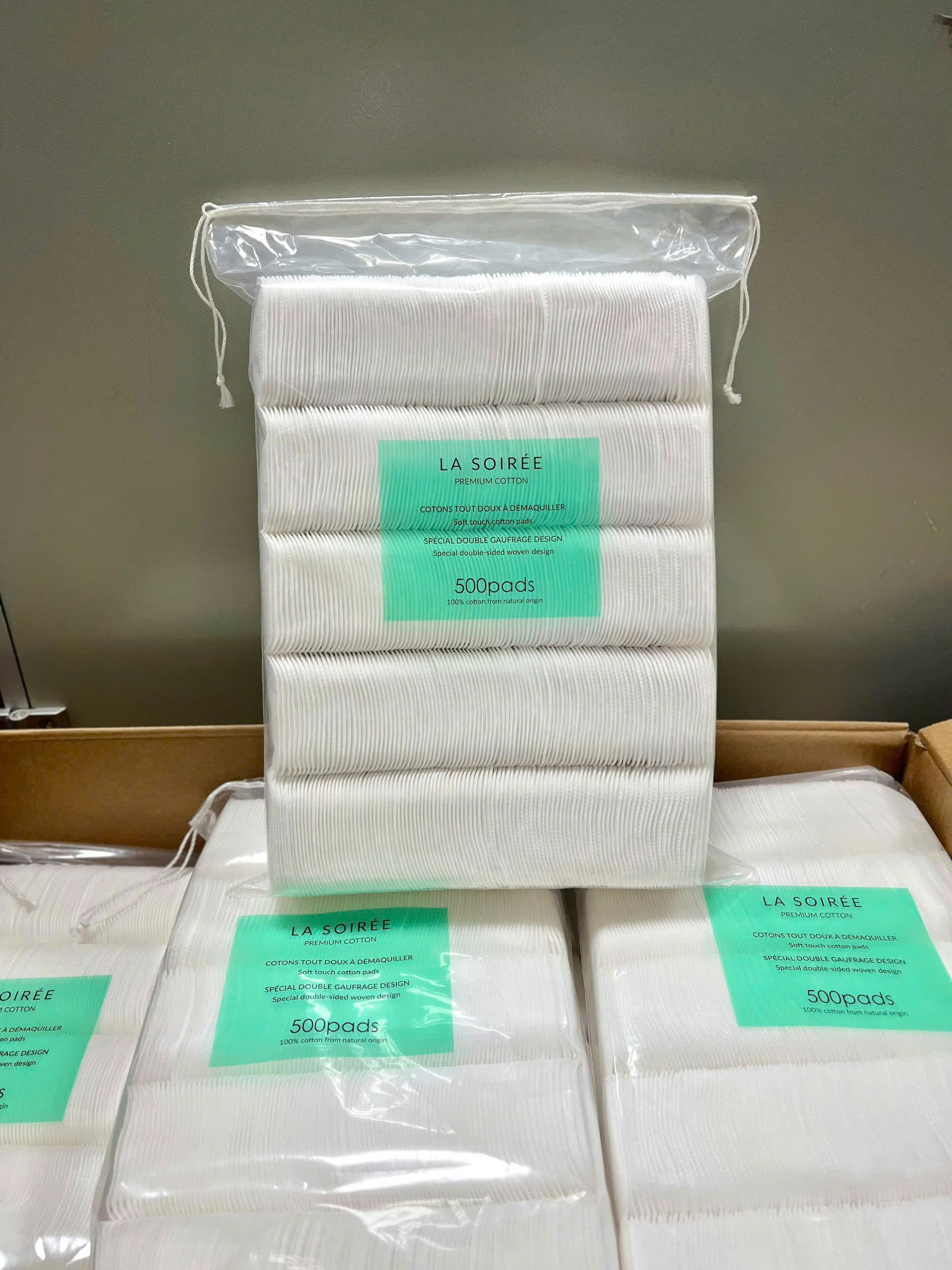 Bông tẩy trang La Soirée 500 miếng 100% cotton an toàn cho da
