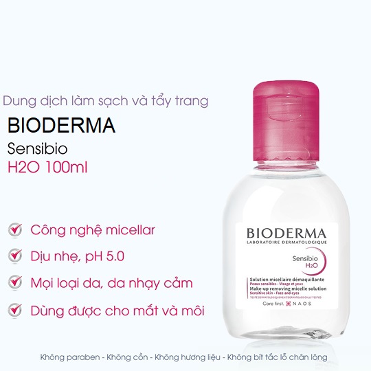d53 - Nước Tẩy Trang Cho Da Nhạy Cảm Và Da Khô Bioderma Sensibio H2O 100ml (Màu hồng)