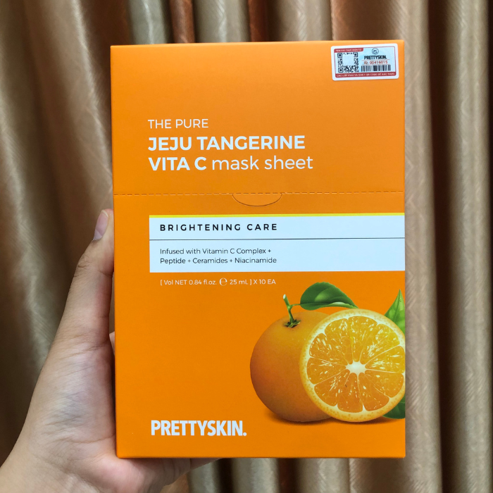 Mặt Nạ Dưỡng Trắng Da Vitamin C Prettyskin pretty skin The Pure Jeju Tangerine VITA C Mask Sheet 25ml (Hộp 10 miếng)