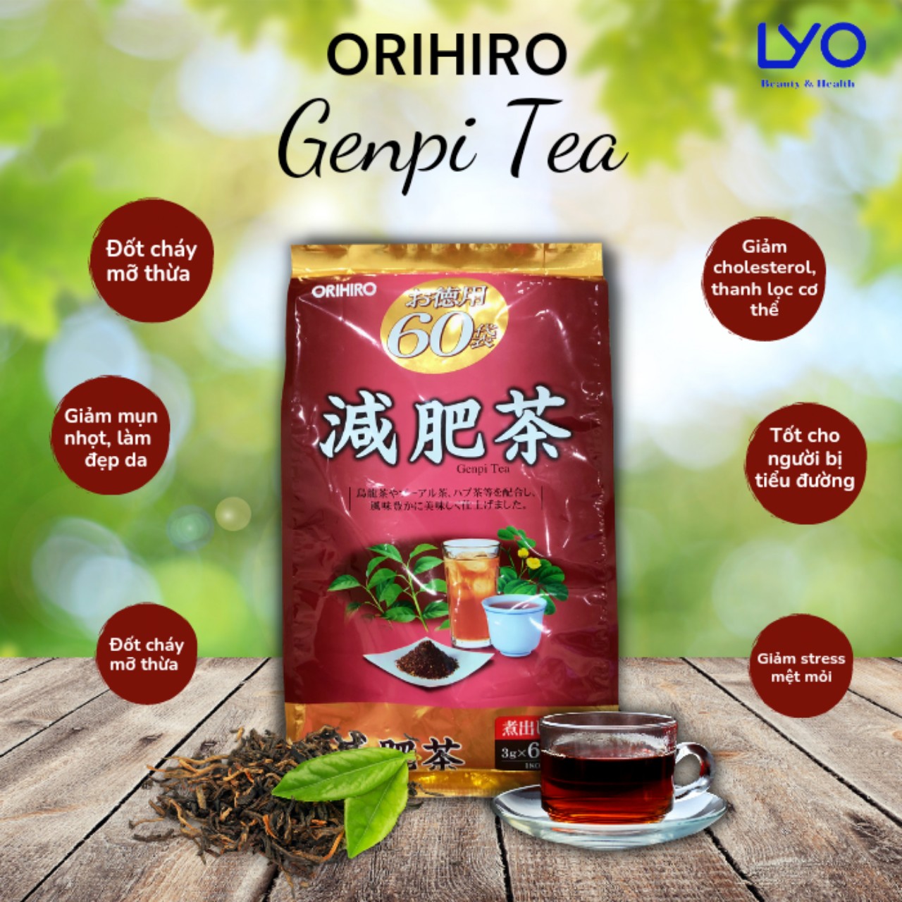 Trà hỗ trợ giảm mỡ bụng ORIHIRO Genpi Tea 3g x 60 gói