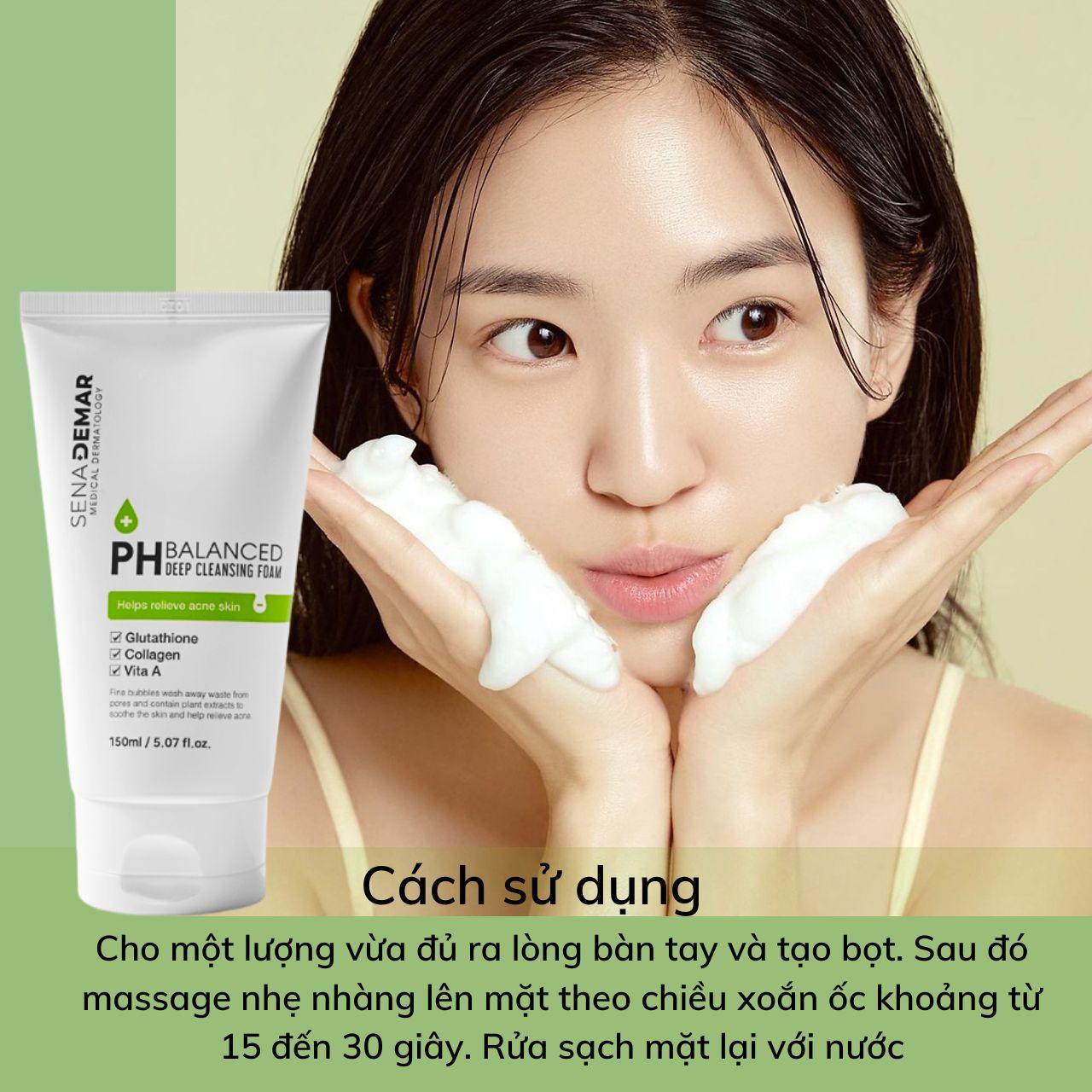 Sữa Rửa Mặt Làm Sạch Sâu, Dưỡng Da Sáng Mịn, Đều Màu SenaDemar PH Balanced Deep Cleansing Foam Hàn Quốc 150ml