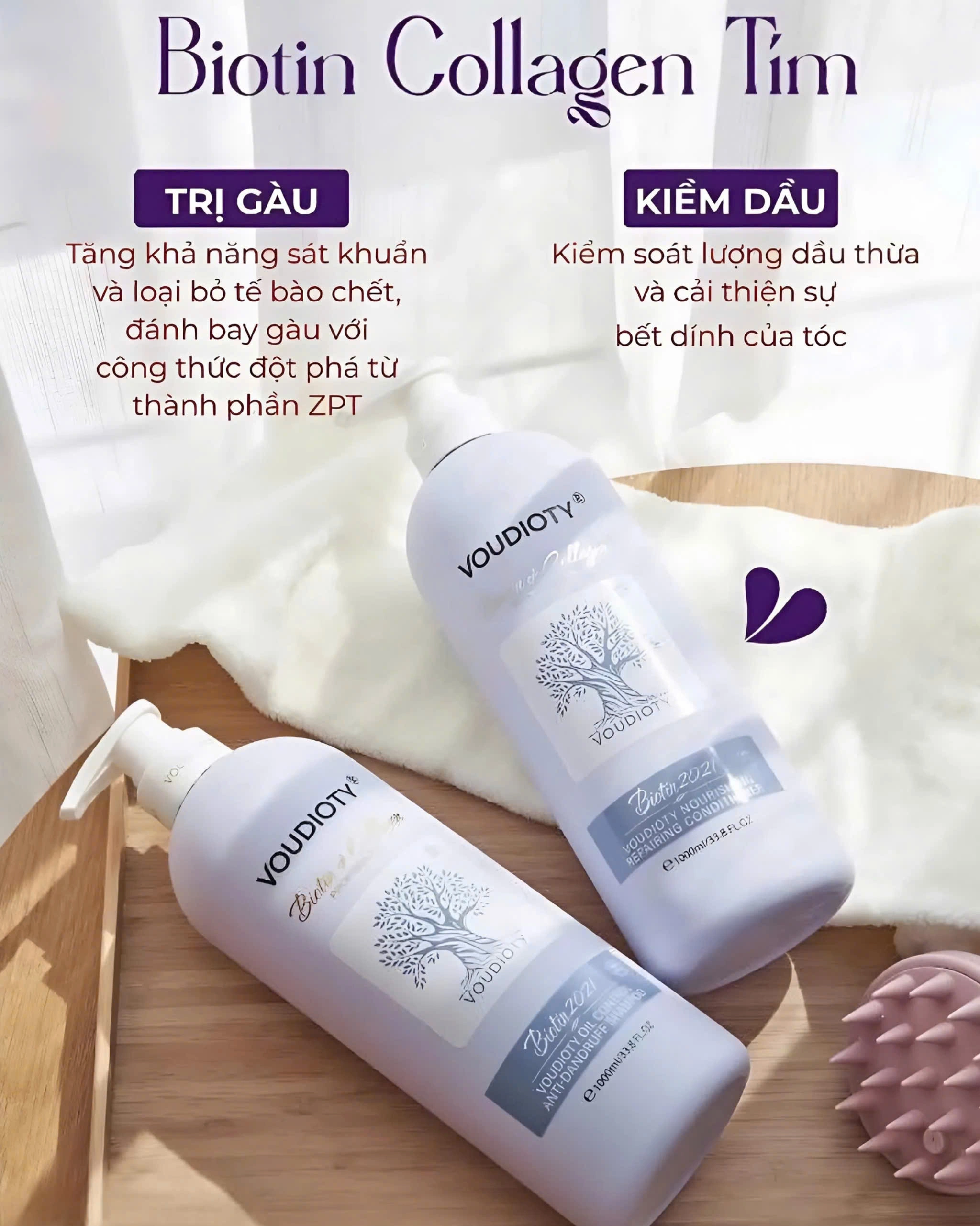 e833 - Combo Dầu Gội + Dầu Xả 500ml BIOTIN - 2021 (Màu Tím)