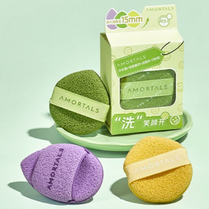 (Set 3 cái) Bông mút rửa mặt bọt biển mềm mại AMORTALS hình giọt nước hỗ trợ làm sạch da mặt LYO