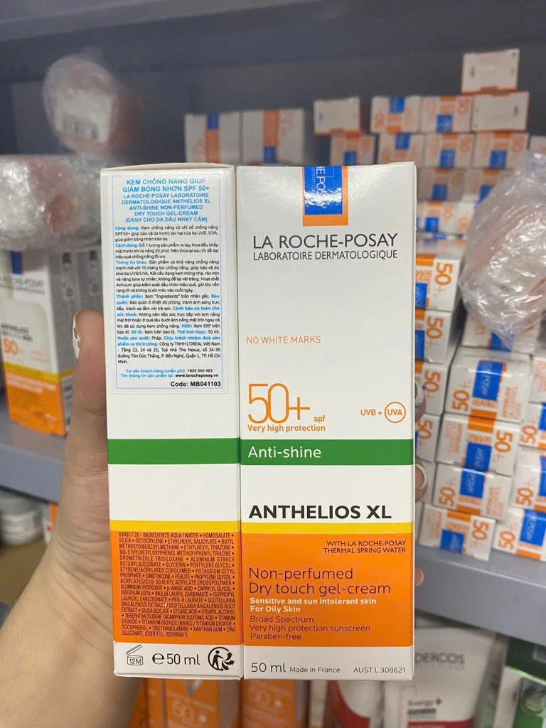 d447 - Kem Chống Nắng La Roche Posay ( Da Dầu - Vạch Xanh - Mẫu Mới - Ko Mùi ) Anti Shine, Anthelios XL, Non-perfumed Gel - Creme 50+ SPF, 50ml