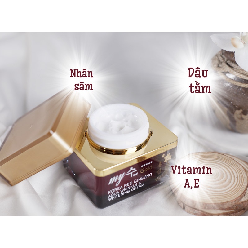 Kem Dưỡng Trắng Da Ngày Và Đêm Hồng Sâm Đỏ My Gold Korea Red Ginseng Aqua Wrinkle & Whitening Cream