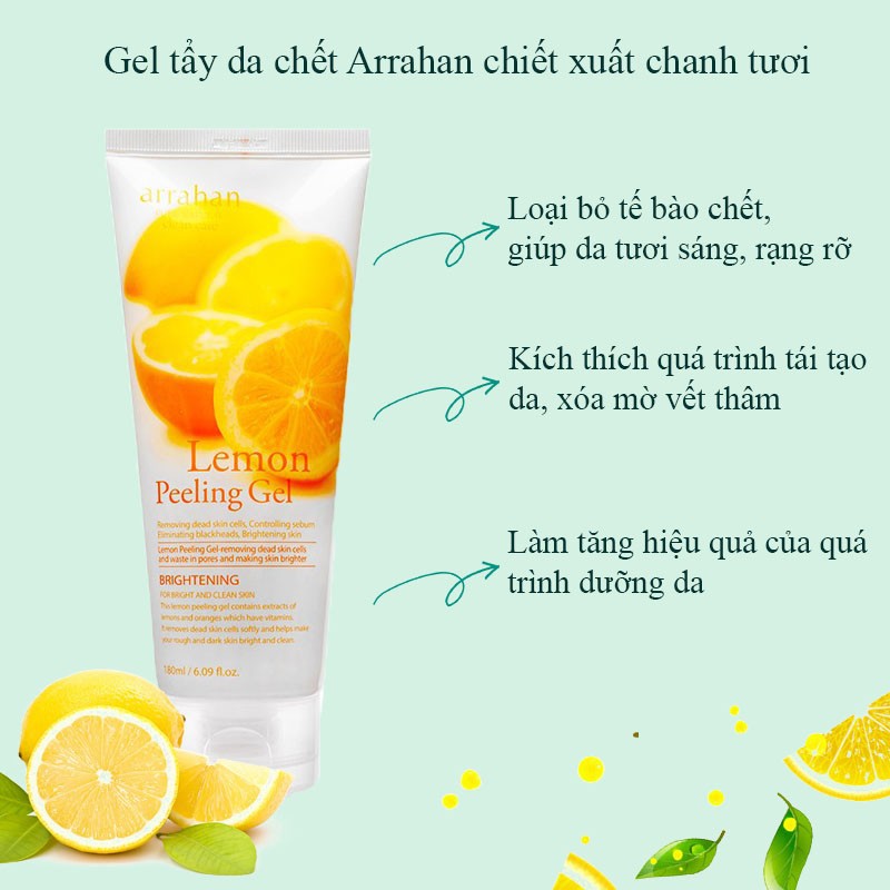 Tẩy Da Chết Arrahan Peeling Gel 180ml (Hương táo, Chanh, Hoa oải hương, than hoạt tính, Đông y, Lô hội)