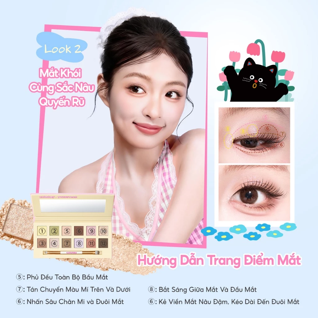 f428 - Bảng phấn mắt Colorkey Pokky Mao Bloom Chase 12-Color Eyeshadow Palette