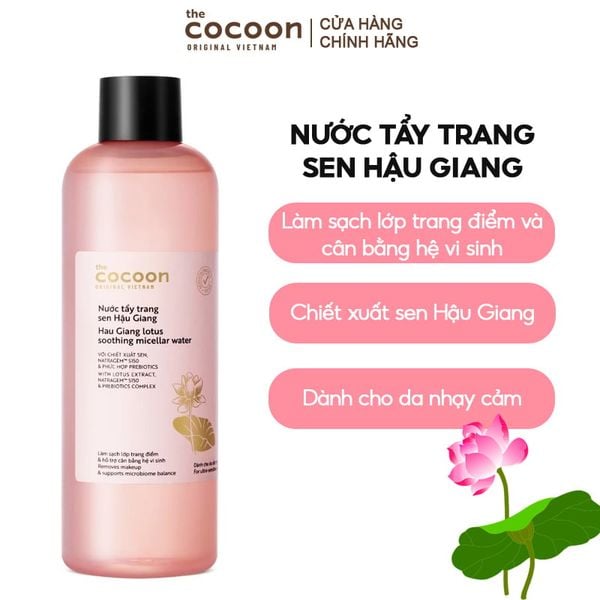 Nước Tẩy Trang Cocoon Sen Hậu Giang Sạch Bụi Siêu Mịn, Dịu Êm Cho Da Nhạy Cảm 140ml & 500ml LYO
